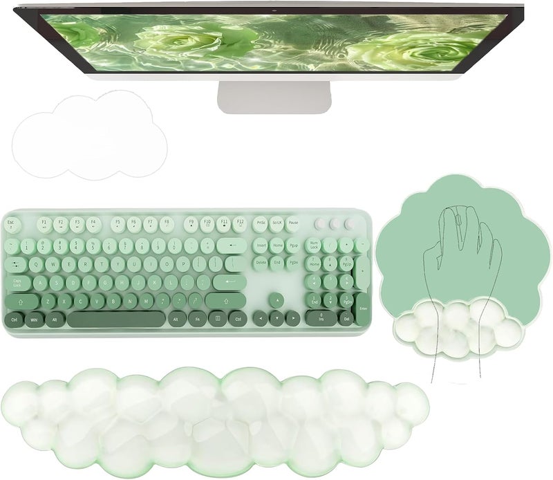 WFCYGL Gel Cloud Wrist Rest Keyboard Clear Green Mouse Pad with Wrist Rest Set 3PCS Ergonomic Cool Keyboard Wrist Pad Cute Acrylic Coaster Non-Slip Base Cute Transparent Mouse Wrist Pad Support for Computer - Image 1